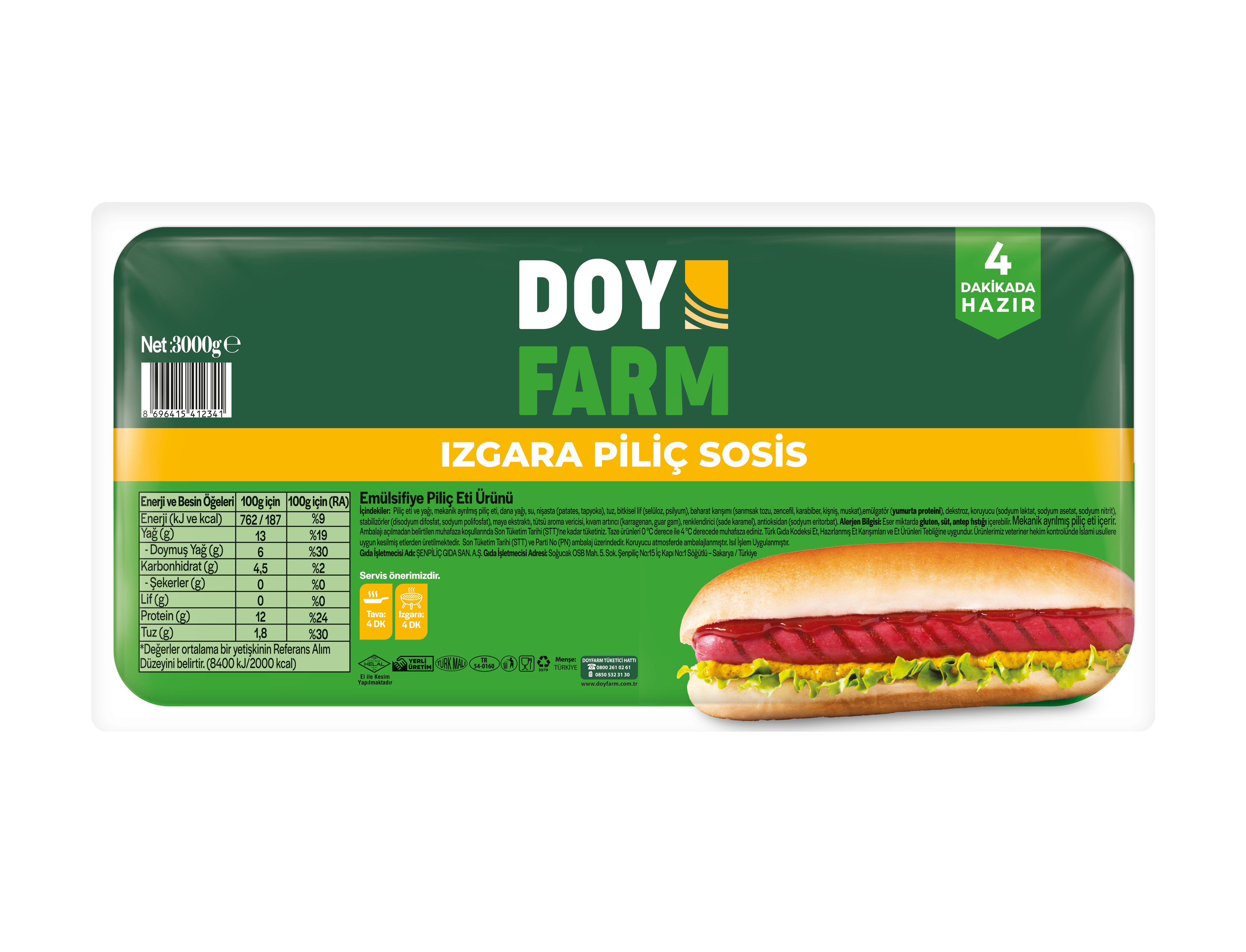 Izgara Piliç Sosis - 3000 Gr